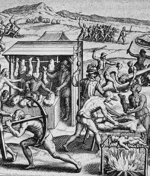 Grabado de Theodor de Bry ilustrando la Brevísima