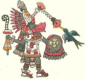 Aztecas: Hernán Cortés Dios 3 El Dios Quetzalcoatl con escudo y báculo