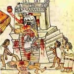 Dibujo de un templo realizando sacrificios humanos
