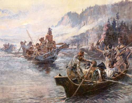 Pintura idealizada de la expedición de Lewis y Clark