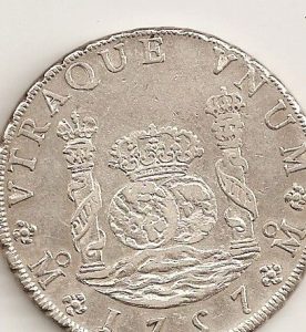 Pilar dólar español del año 1757