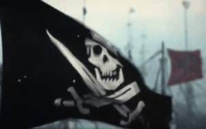 Decoracion pirata infantil 1 Bandera negra pirata con calavera y espadas